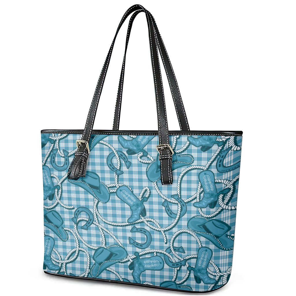Blue Hawaii Palaka Cowboy Leather Tote Bag Hawaiian Paniolo Festival Spirit