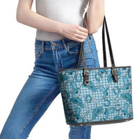 Blue Hawaii Palaka Cowboy Leather Tote Bag Hawaiian Paniolo Festival Spirit