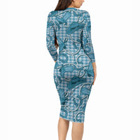 Blue Hawaii Palaka Cowboy Long Sleeve Bodycon Dress Hawaiian Paniolo Festival Spirit