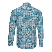 Blue Hawaii Palaka Cowboy Long Sleeve Button Shirt Hawaiian Paniolo Festival Spirit