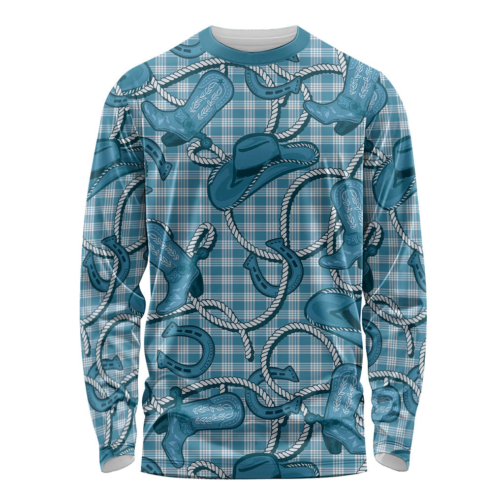 Blue Hawaii Palaka Cowboy Long Sleeve Shirt Hawaiian Paniolo Festival Spirit