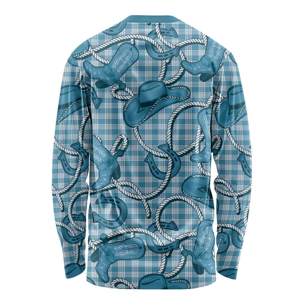Blue Hawaii Palaka Cowboy Long Sleeve Shirt Hawaiian Paniolo Festival Spirit