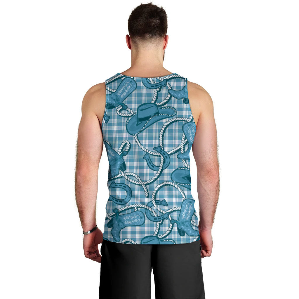 Blue Hawaii Palaka Cowboy Men Tank Top Hawaiian Paniolo Festival Spirit