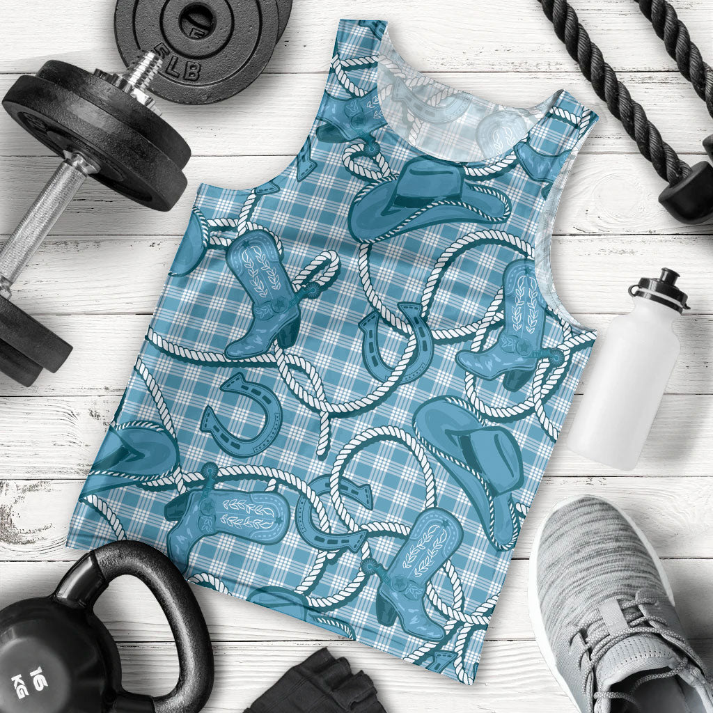 Blue Hawaii Palaka Cowboy Men Tank Top Hawaiian Paniolo Festival Spirit