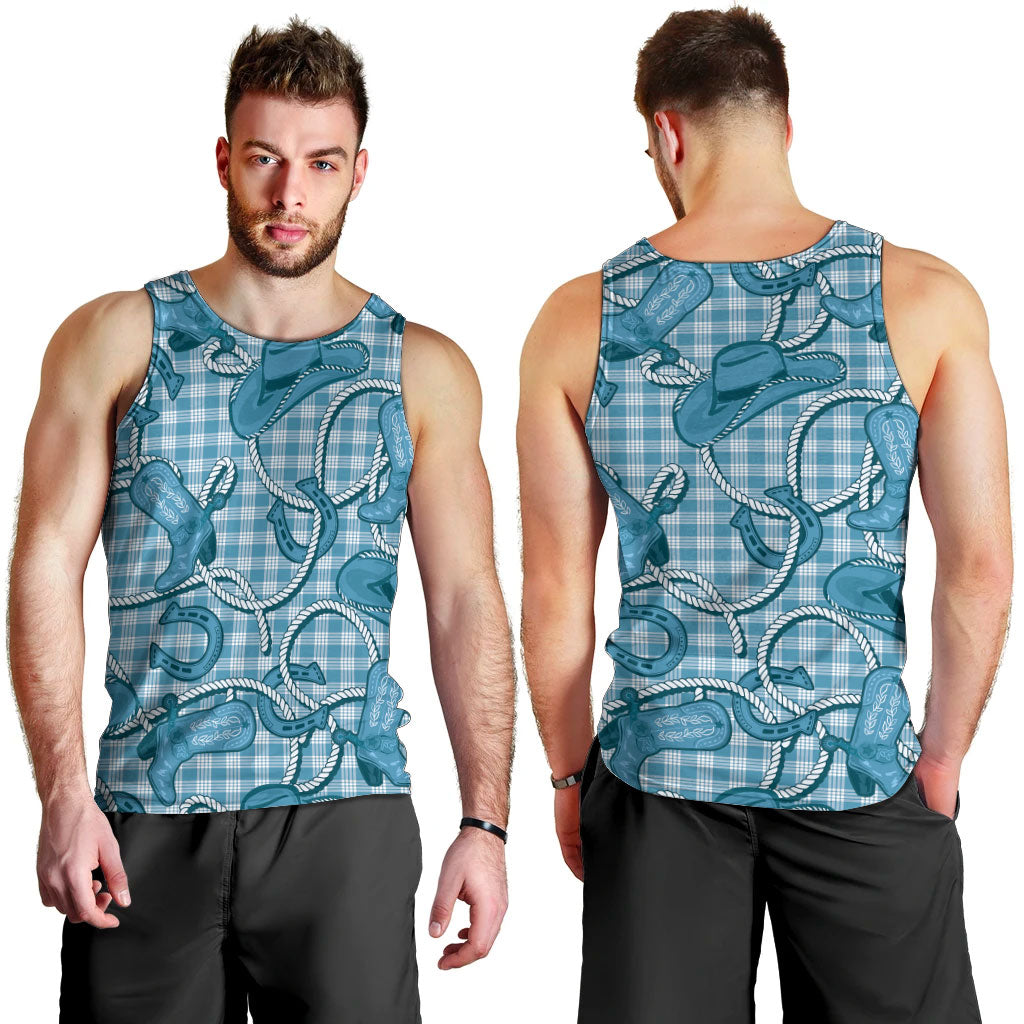Blue Hawaii Palaka Cowboy Men Tank Top Hawaiian Paniolo Festival Spirit