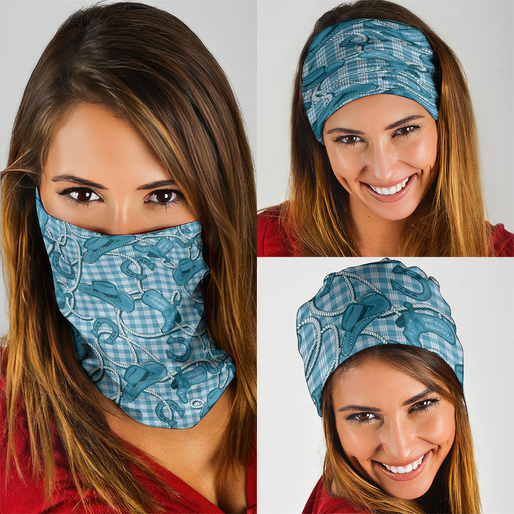 Blue Hawaii Palaka Cowboy Neck Gaiter Hawaiian Paniolo Festival Spirit