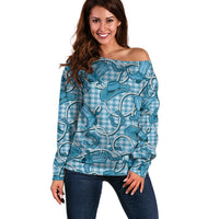 Blue Hawaii Palaka Cowboy Off Shoulder Sweater Hawaiian Paniolo Festival Spirit