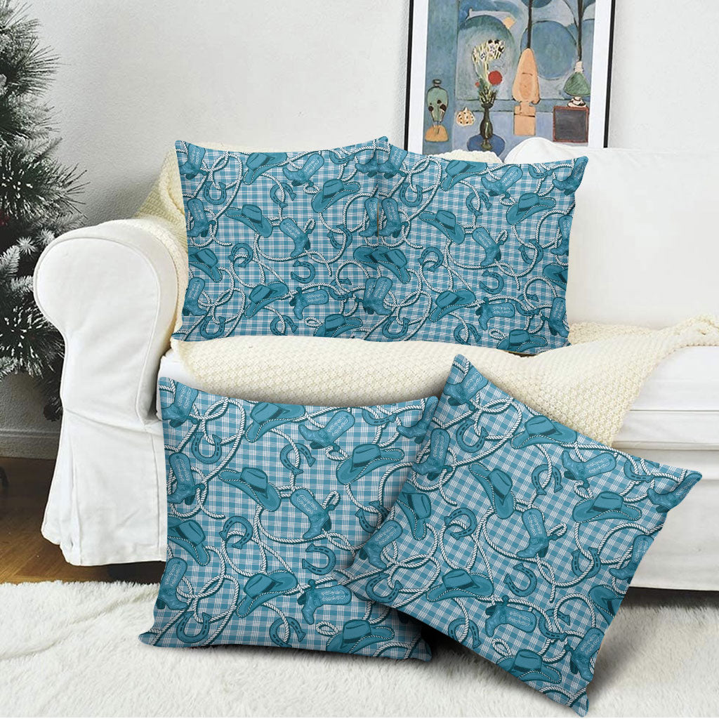 Blue Hawaii Palaka Cowboy Pillow Cover Hawaiian Paniolo Festival Spirit