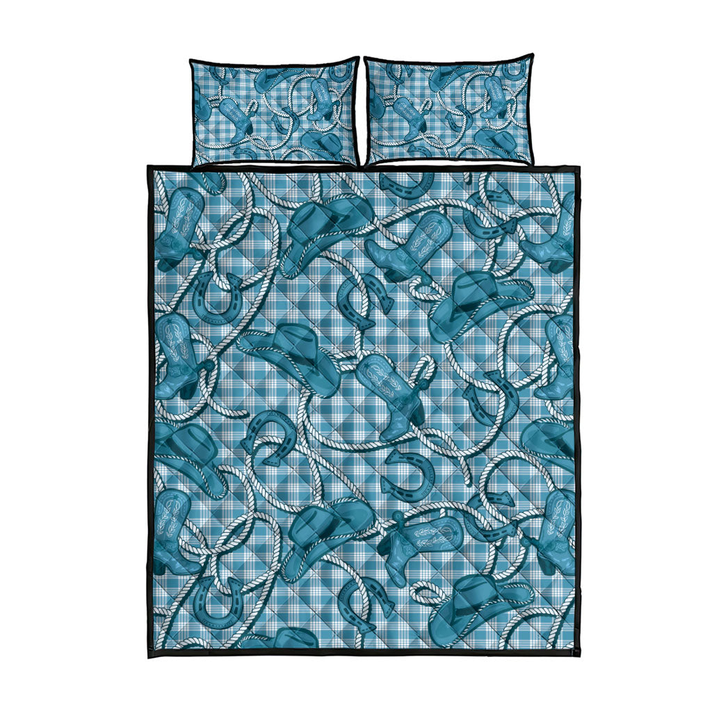 Blue Hawaii Palaka Cowboy Quilt Bed Set Hawaiian Paniolo Festival Spirit