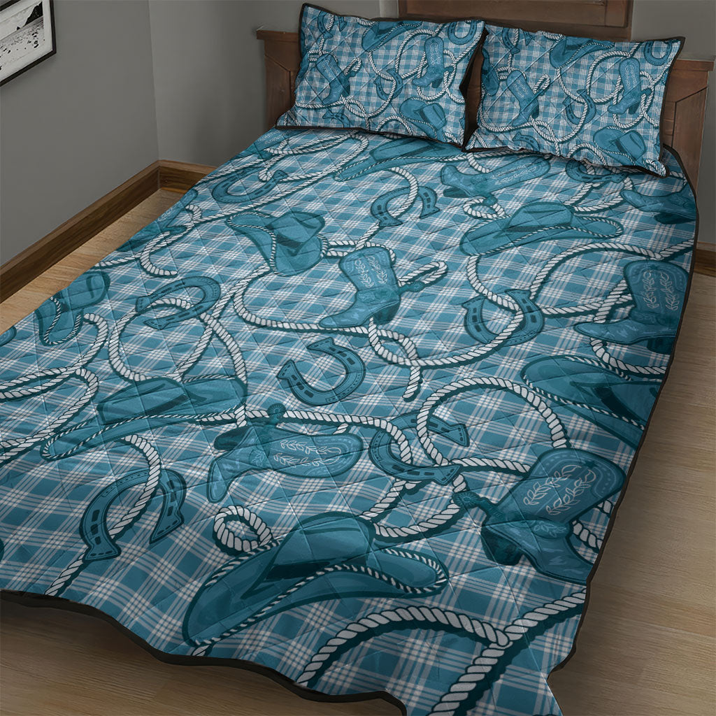 Blue Hawaii Palaka Cowboy Quilt Bed Set Hawaiian Paniolo Festival Spirit