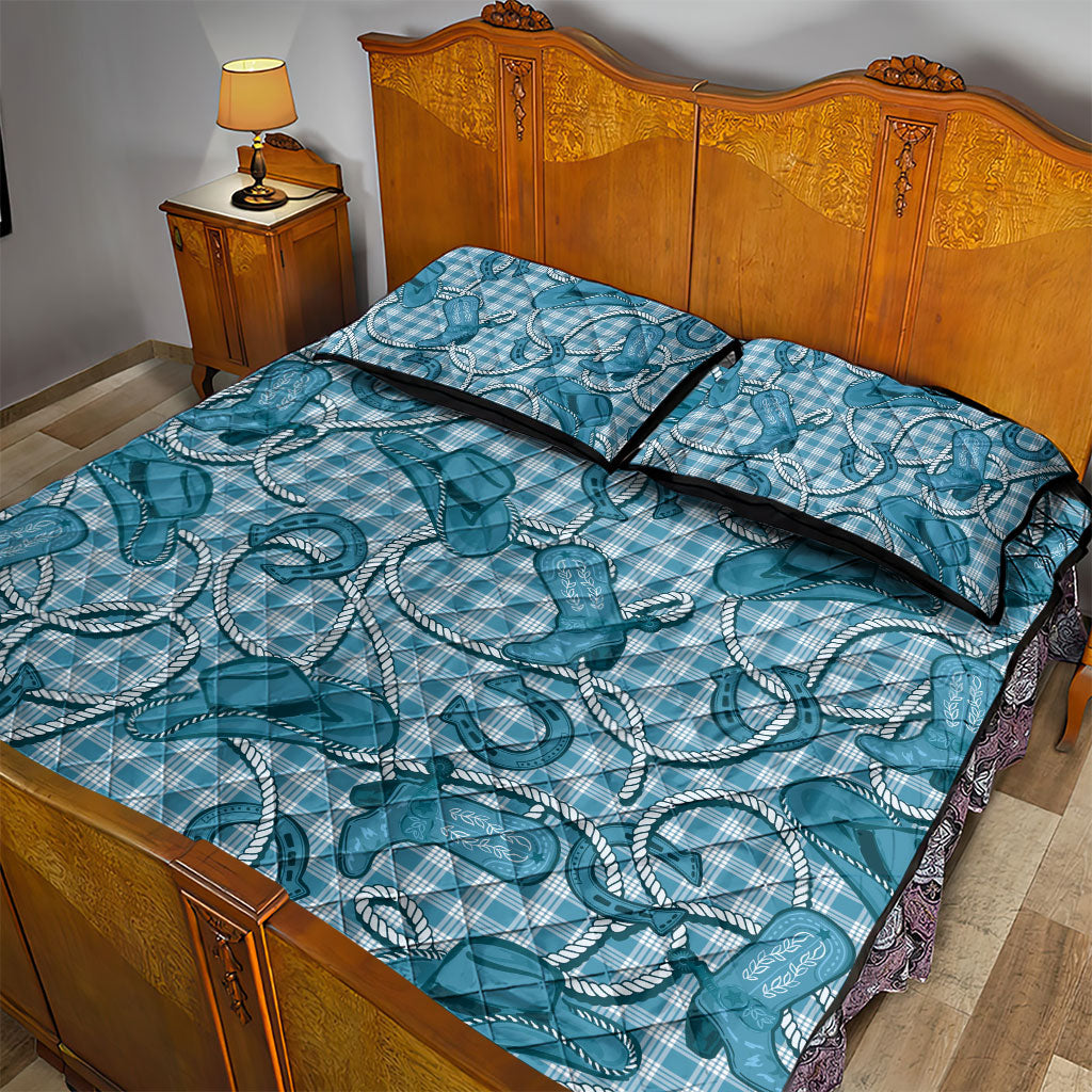 Blue Hawaii Palaka Cowboy Quilt Bed Set Hawaiian Paniolo Festival Spirit