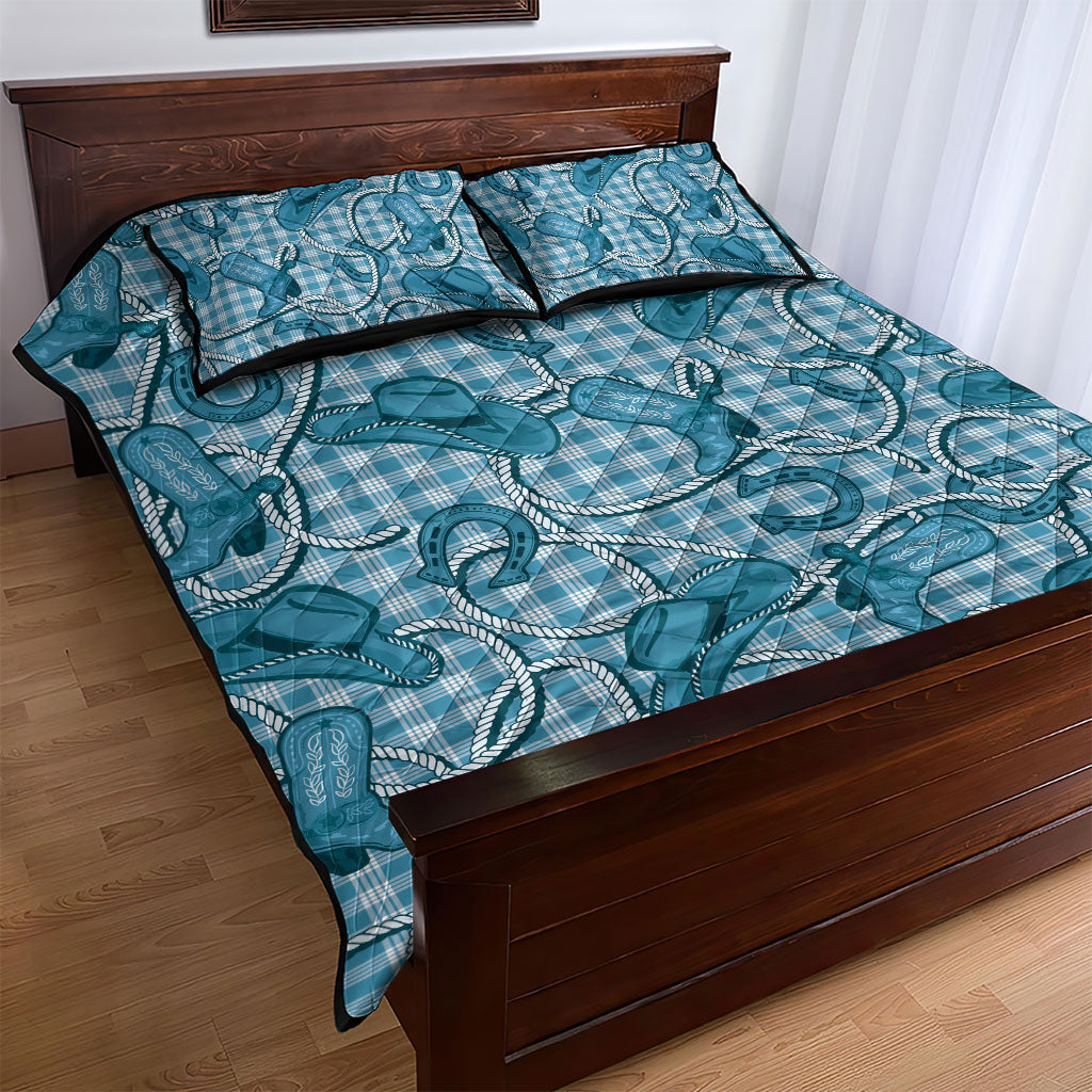 Blue Hawaii Palaka Cowboy Quilt Bed Set Hawaiian Paniolo Festival Spirit
