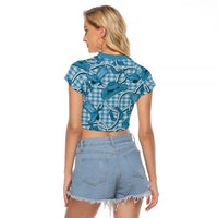 Blue Hawaii Palaka Cowboy Raglan Cropped T Shirt Hawaiian Paniolo Festival Spirit