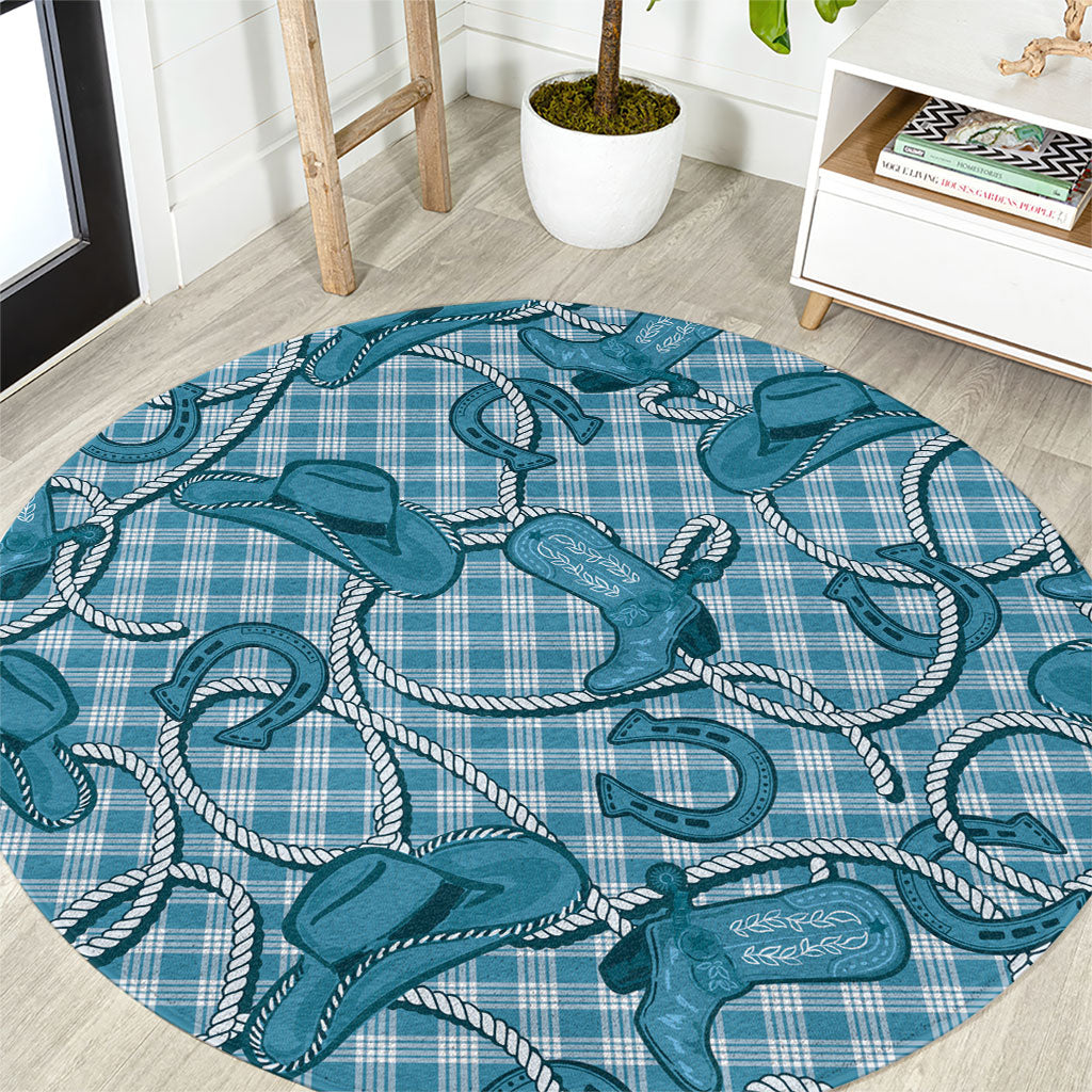 Blue Hawaii Palaka Cowboy Round Carpet Hawaiian Paniolo Festival Spirit
