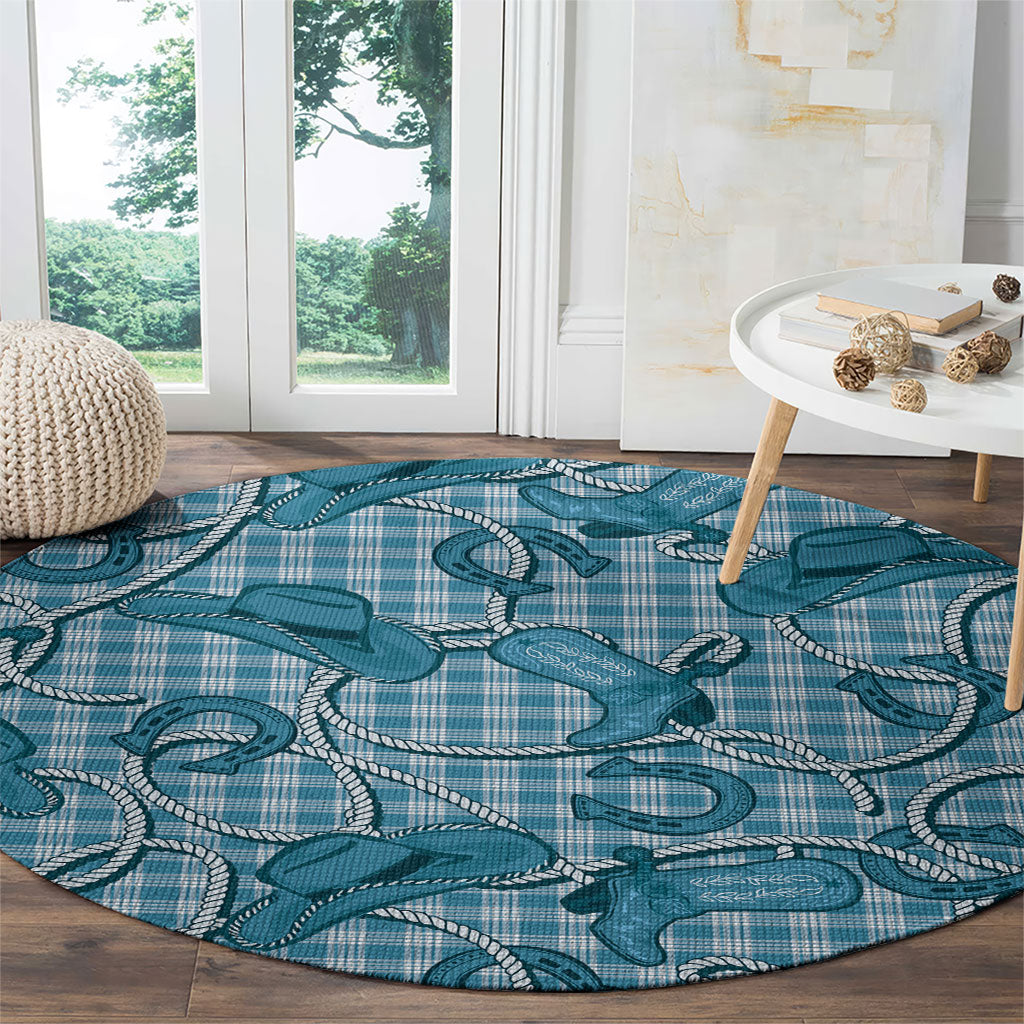Blue Hawaii Palaka Cowboy Round Carpet Hawaiian Paniolo Festival Spirit