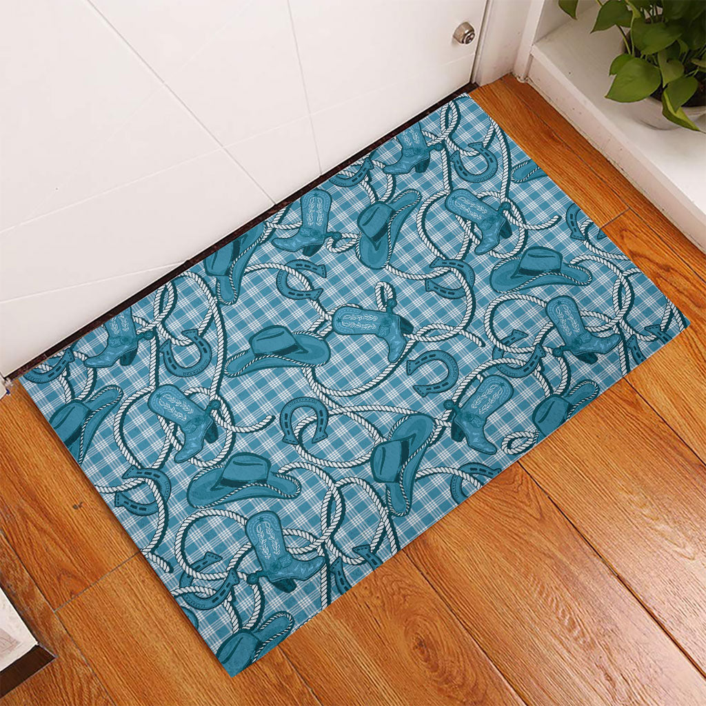 Blue Hawaii Palaka Cowboy Rubber Doormat Hawaiian Paniolo Festival Spirit