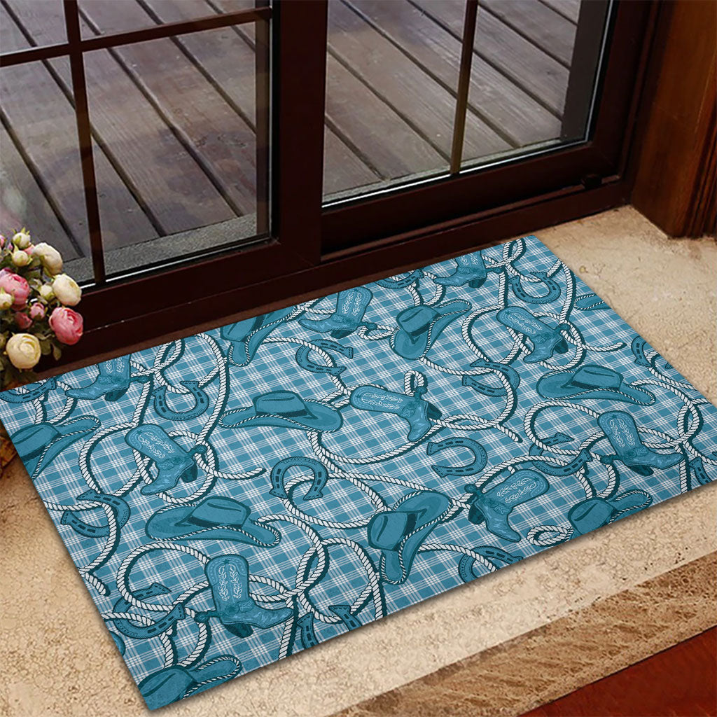 Blue Hawaii Palaka Cowboy Rubber Doormat Hawaiian Paniolo Festival Spirit