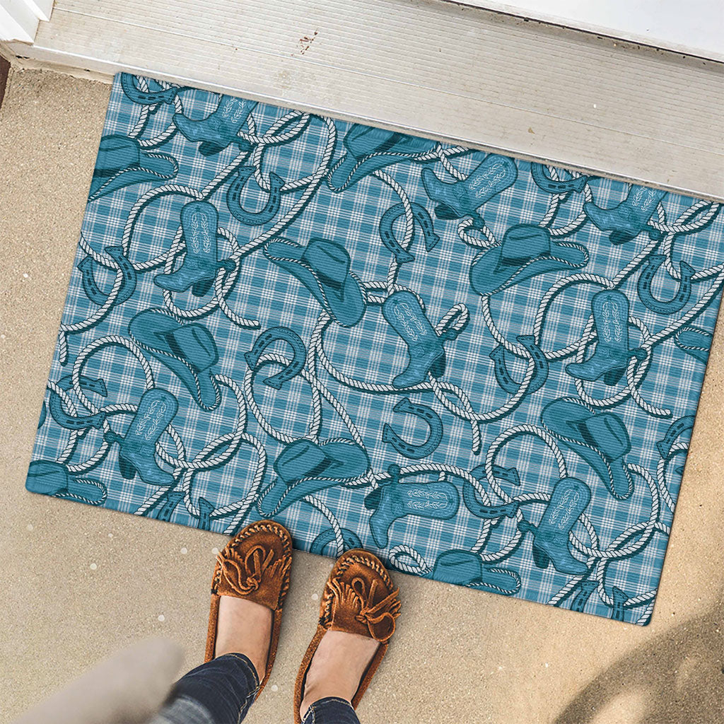 Blue Hawaii Palaka Cowboy Rubber Doormat Hawaiian Paniolo Festival Spirit
