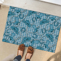 Blue Hawaii Palaka Cowboy Rubber Doormat Hawaiian Paniolo Festival Spirit