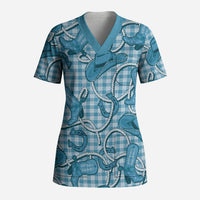 Blue Hawaii Palaka Cowboy Scrub Top Hawaiian Paniolo Festival Spirit