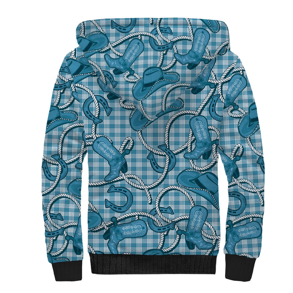 Blue Hawaii Palaka Cowboy Sherpa Hoodie Hawaiian Paniolo Festival Spirit