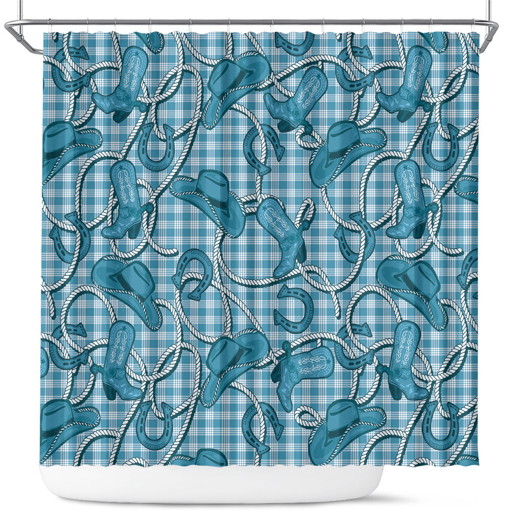 Blue Hawaii Palaka Cowboy Shower Curtain Hawaiian Paniolo Festival Spirit LT19 Blue - Polynesian Pride