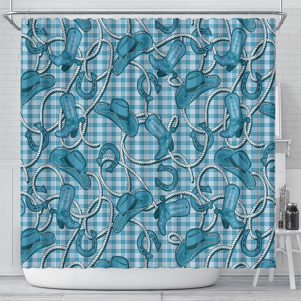 Blue Hawaii Palaka Cowboy Shower Curtain Hawaiian Paniolo Festival Spirit