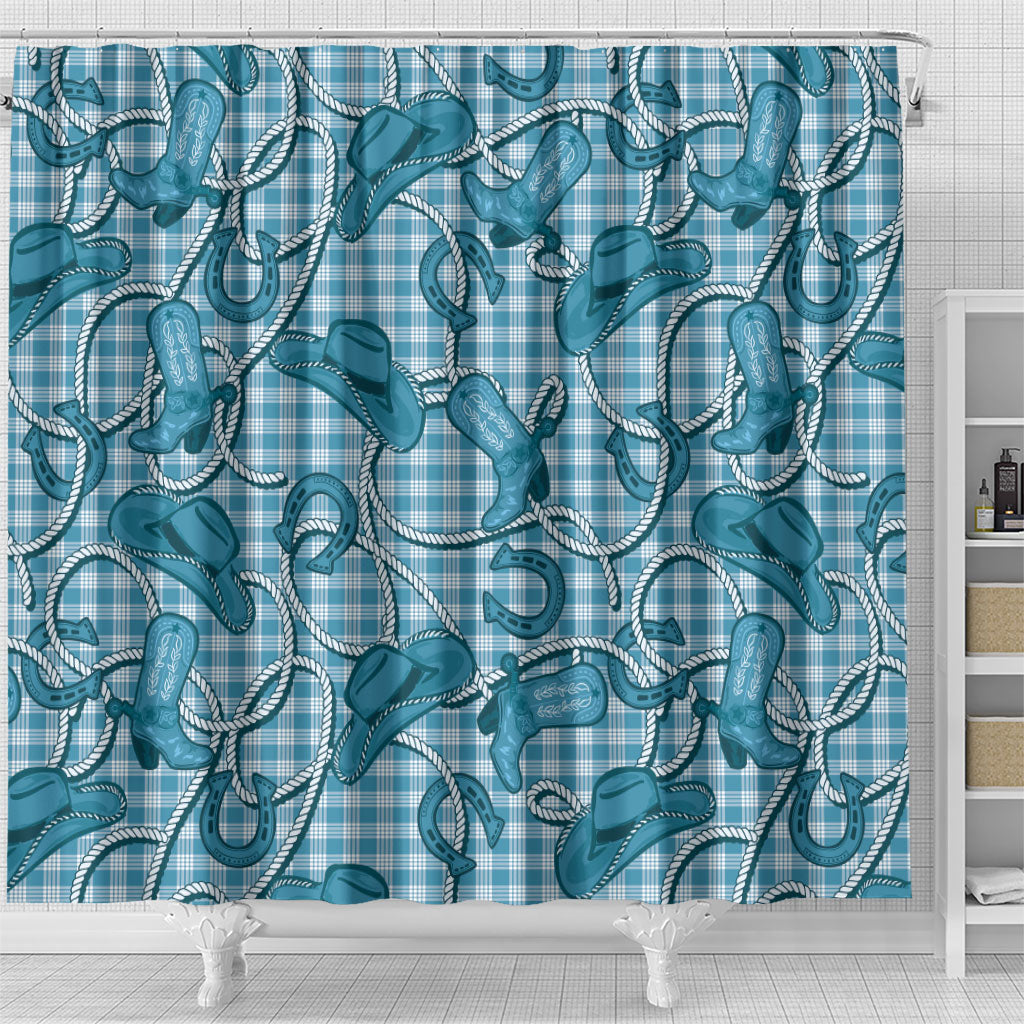 Blue Hawaii Palaka Cowboy Shower Curtain Hawaiian Paniolo Festival Spirit