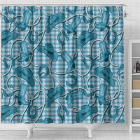Blue Hawaii Palaka Cowboy Shower Curtain Hawaiian Paniolo Festival Spirit