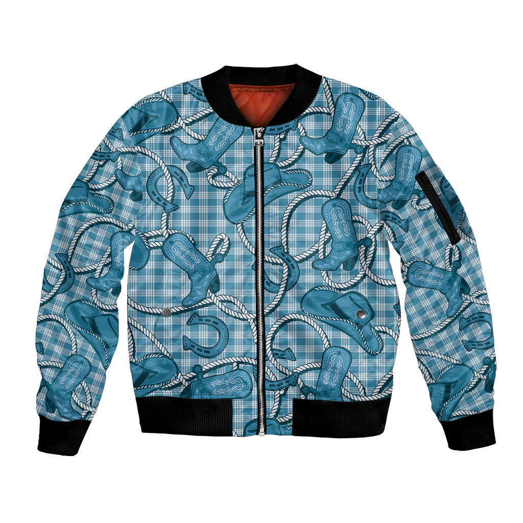 Blue Hawaii Palaka Cowboy Sleeve Zip Bomber Jacket Hawaiian Paniolo Festival Spirit LT19 Unisex Blue - Polynesian Pride