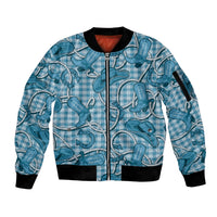 Blue Hawaii Palaka Cowboy Sleeve Zip Bomber Jacket Hawaiian Paniolo Festival Spirit