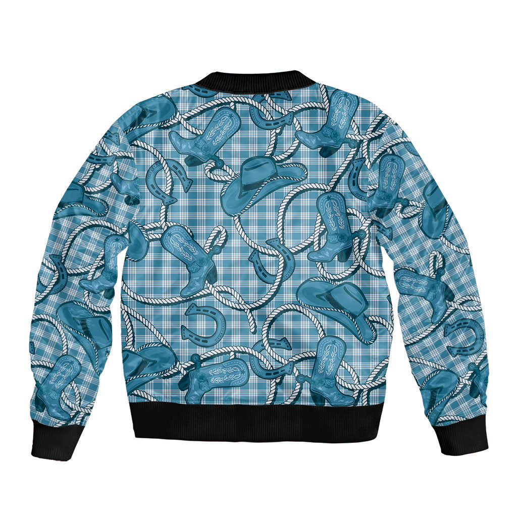 Blue Hawaii Palaka Cowboy Sleeve Zip Bomber Jacket Hawaiian Paniolo Festival Spirit