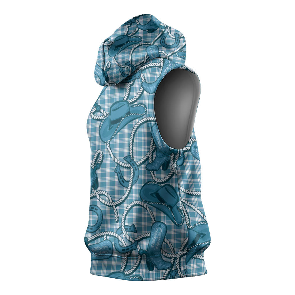 Blue Hawaii Palaka Cowboy Sleeveless Hoodie Hawaiian Paniolo Festival Spirit