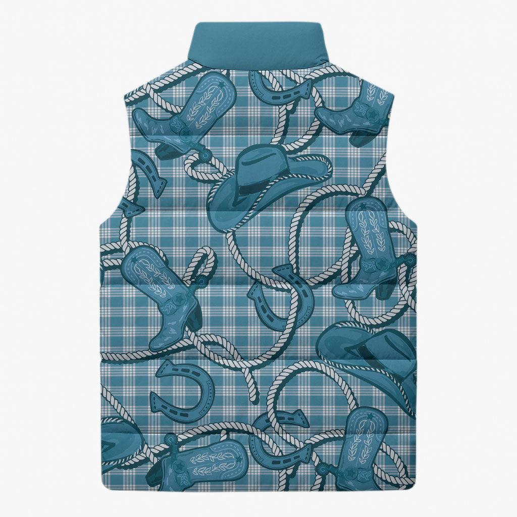 Blue Hawaii Palaka Cowboy Sleeveless Puffer Jacket Hawaiian Paniolo Festival Spirit