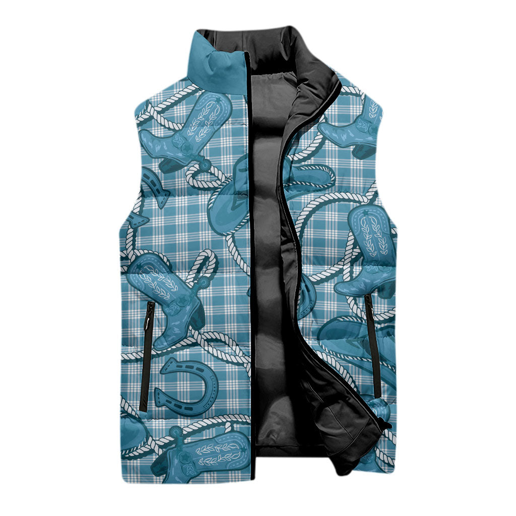 Blue Hawaii Palaka Cowboy Sleeveless Puffer Jacket Hawaiian Paniolo Festival Spirit
