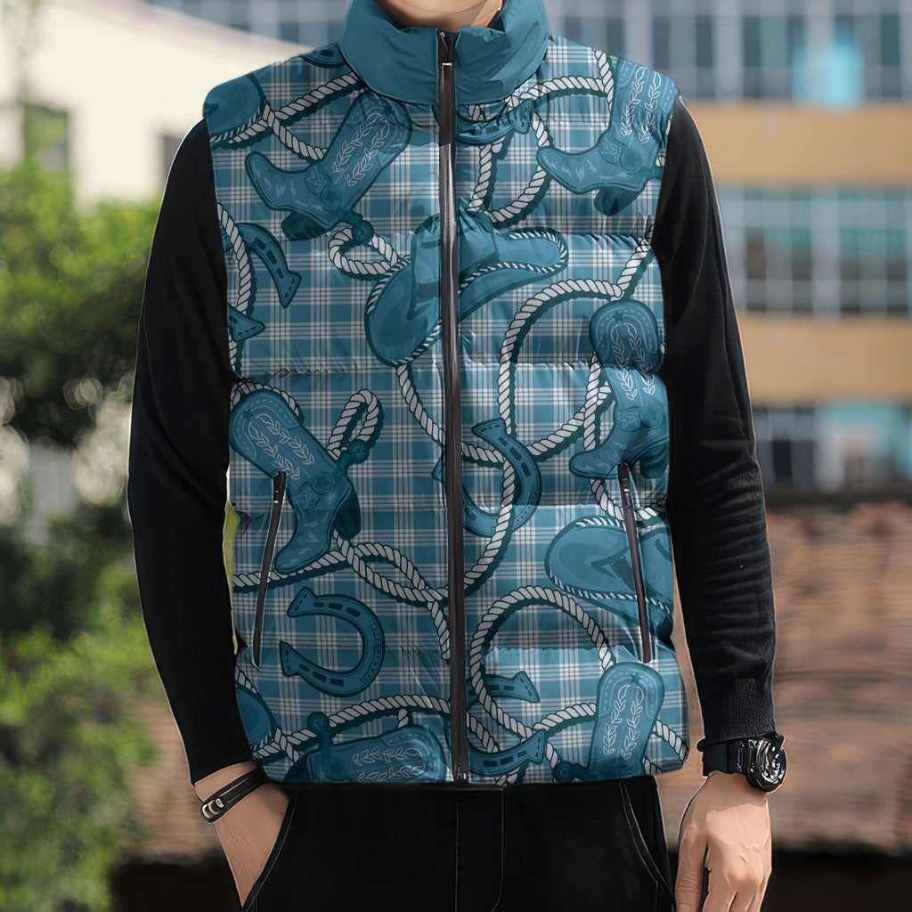 Blue Hawaii Palaka Cowboy Sleeveless Puffer Jacket Hawaiian Paniolo Festival Spirit