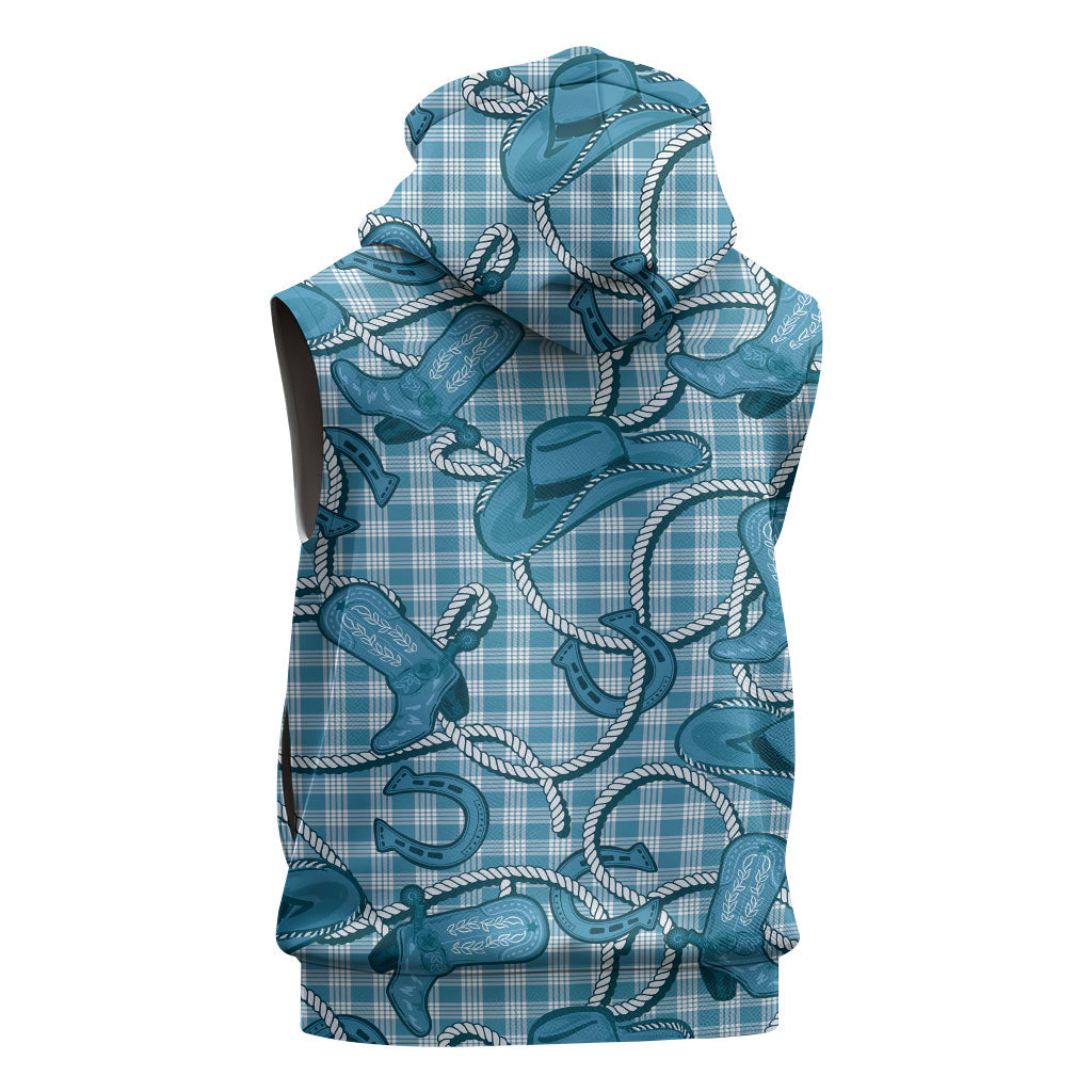 Blue Hawaii Palaka Cowboy Sleeveless Zip Hoodie Hawaiian Paniolo Festival Spirit