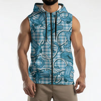 Blue Hawaii Palaka Cowboy Sleeveless Zip Hoodie Hawaiian Paniolo Festival Spirit