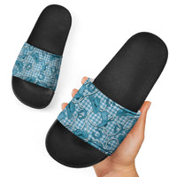 Blue Hawaii Palaka Cowboy Slide Sandals Hawaiian Paniolo Festival Spirit