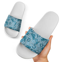 Blue Hawaii Palaka Cowboy Slide Sandals Hawaiian Paniolo Festival Spirit