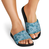 Blue Hawaii Palaka Cowboy Slide Sandals Hawaiian Paniolo Festival Spirit