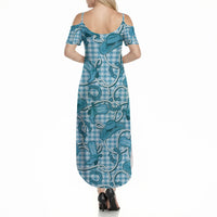 Blue Hawaii Palaka Cowboy Summer Maxi Dress Hawaiian Paniolo Festival Spirit