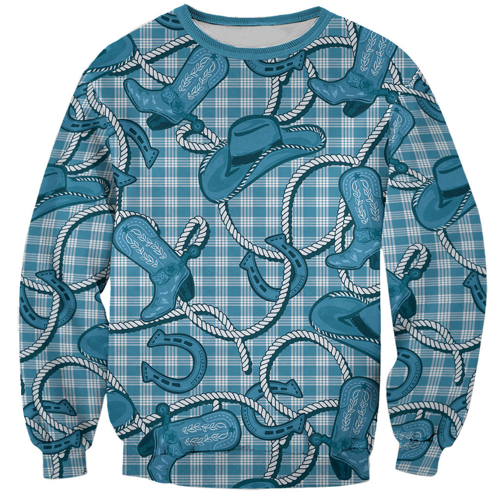 Blue Hawaii Palaka Cowboy Sweatshirt Hawaiian Paniolo Festival Spirit LT19 Unisex Blue - Polynesian Pride