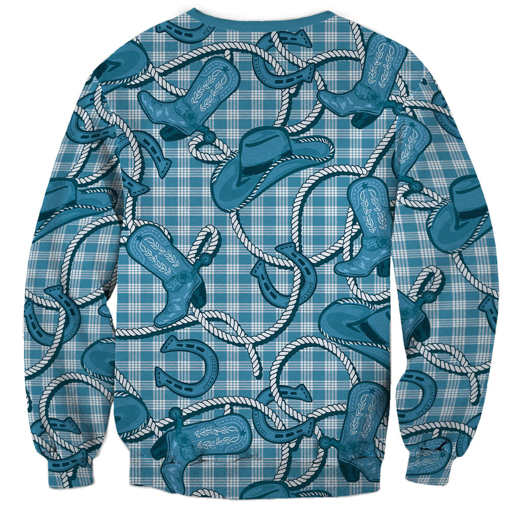 Blue Hawaii Palaka Cowboy Sweatshirt Hawaiian Paniolo Festival Spirit