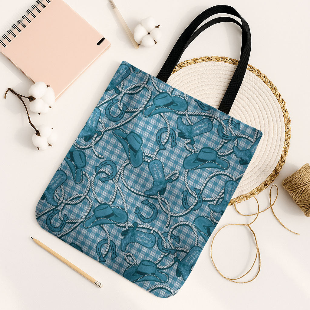Blue Hawaii Palaka Cowboy Tote Bag Hawaiian Paniolo Festival Spirit