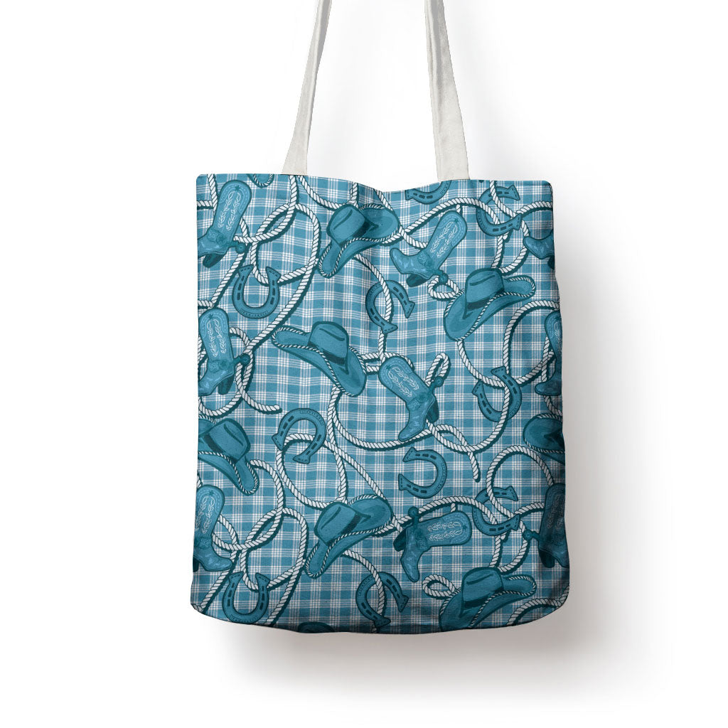 Blue Hawaii Palaka Cowboy Tote Bag Hawaiian Paniolo Festival Spirit