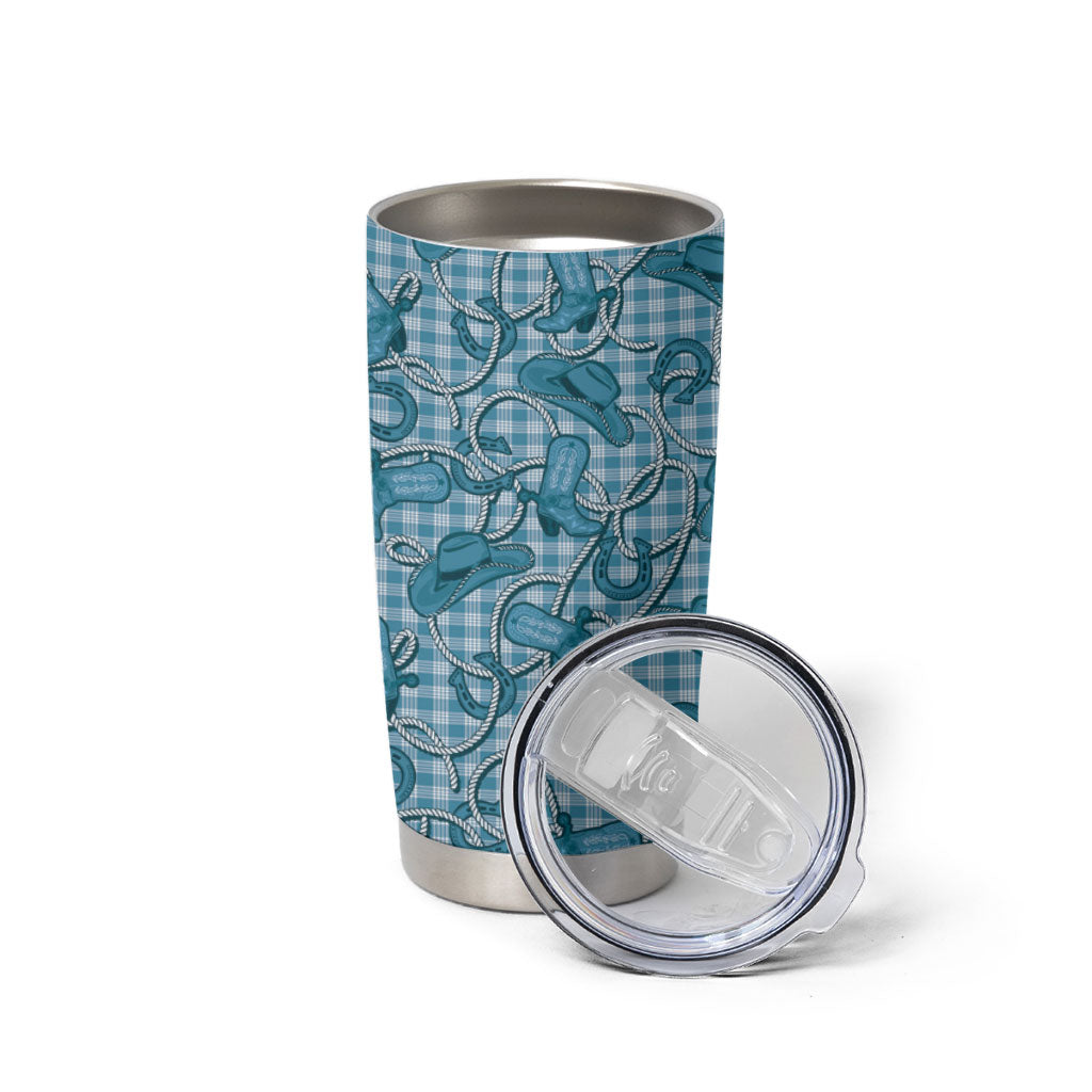 Blue Hawaii Palaka Cowboy Tumbler Cup Hawaiian Paniolo Festival Spirit