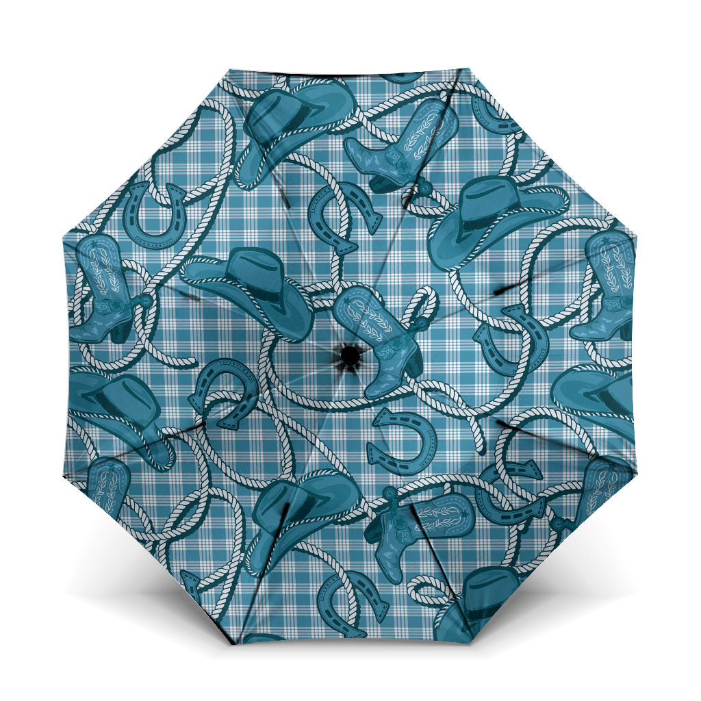 Blue Hawaii Palaka Cowboy Umbrella Hawaiian Paniolo Festival Spirit
