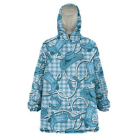 Blue Hawaii Palaka Cowboy Wearable Blanket Hoodie Hawaiian Paniolo Festival Spirit