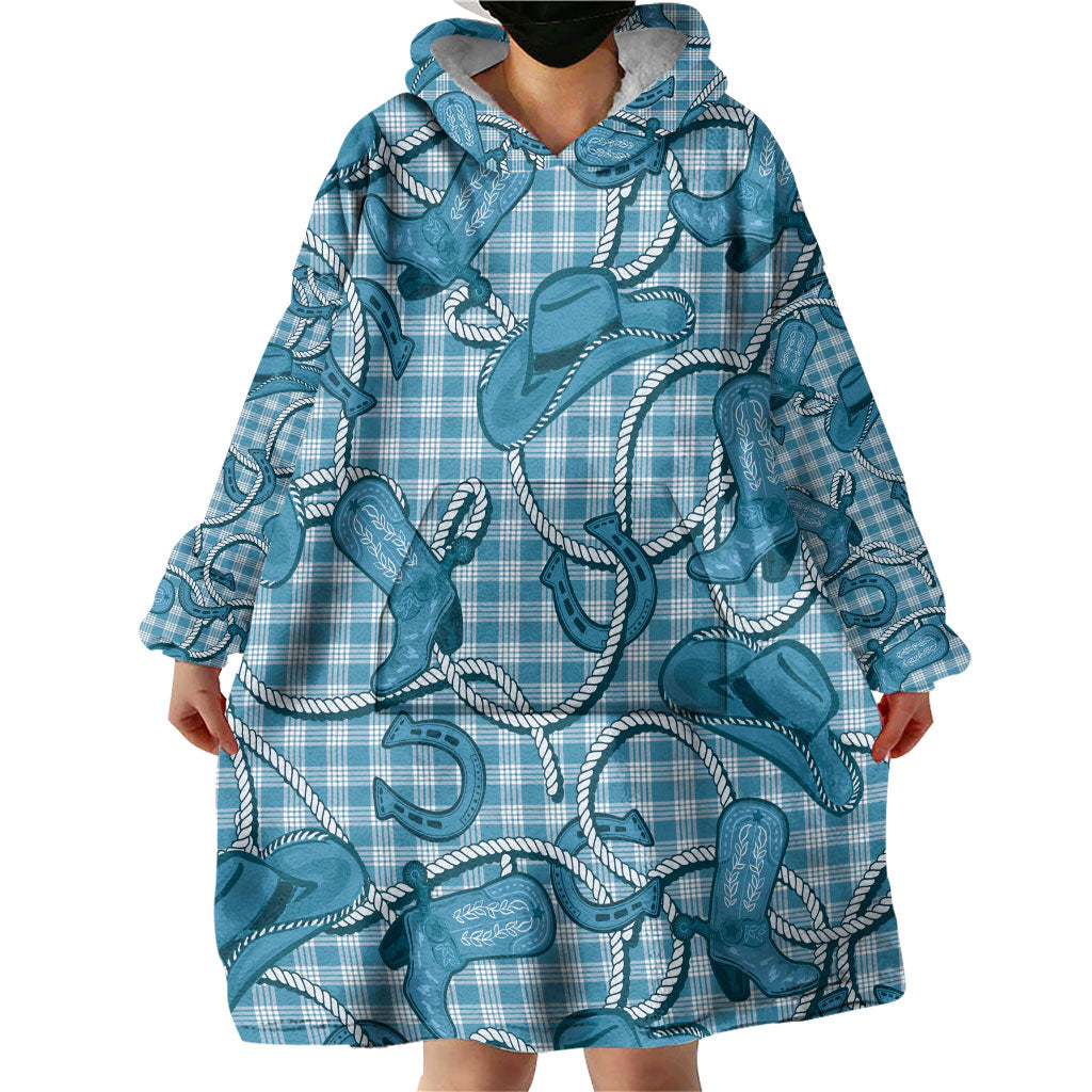 Blue Hawaii Palaka Cowboy Wearable Blanket Hoodie Hawaiian Paniolo Festival Spirit
